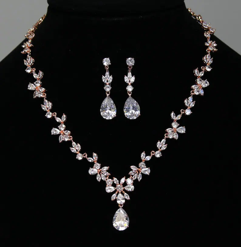 Dainty Floral Crystal Jewelry Set