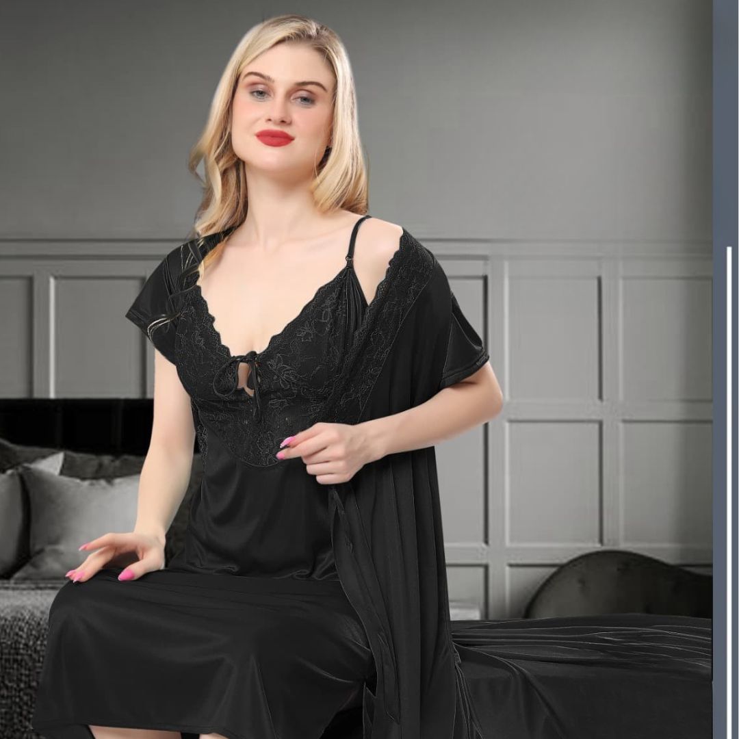 Pure Silk Lace Trim Split Hem Chemise Nightgown