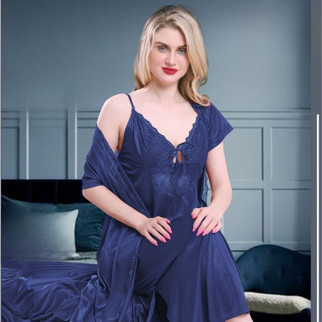 Pure Silk Lace Neck Split Hem Nightgown