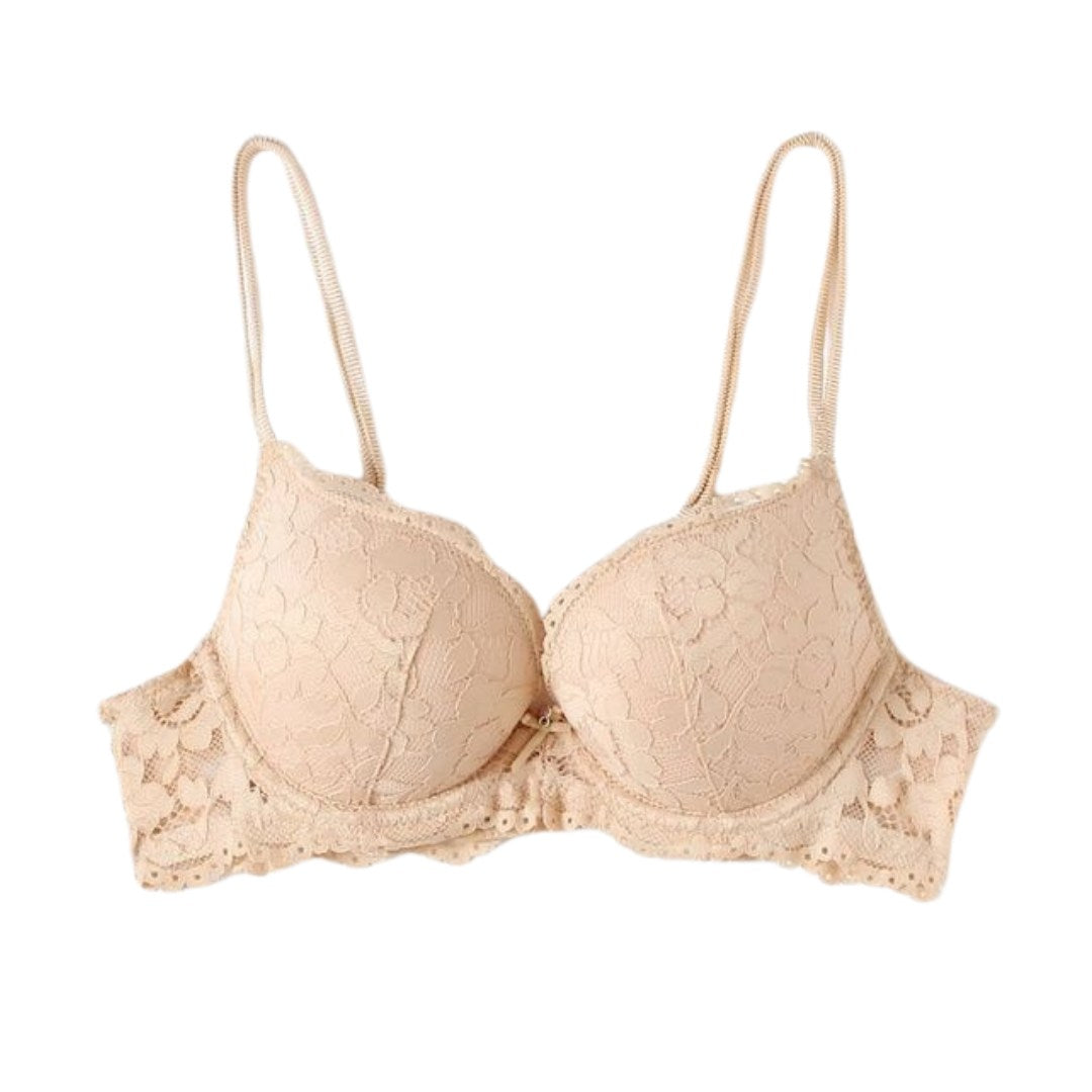 Premium Beige Emroided Paded Bra