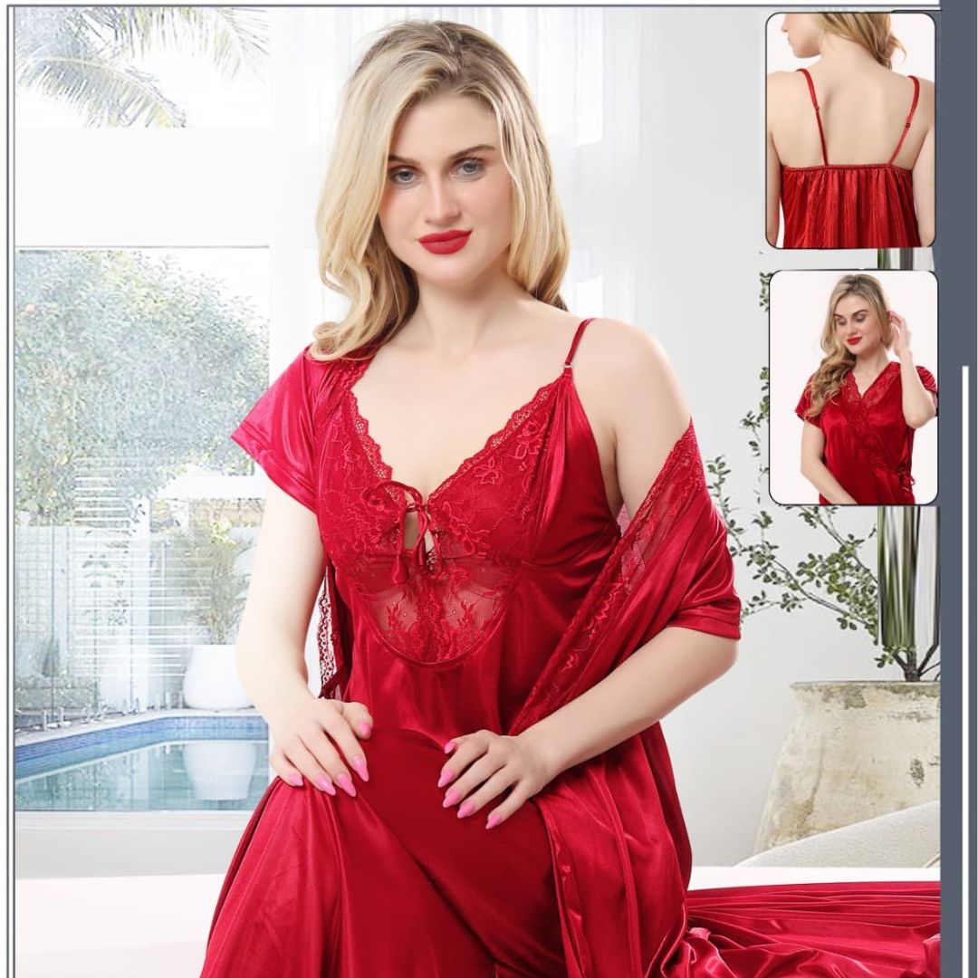 Pure Silk Lace Neck Split Hem Nightgown