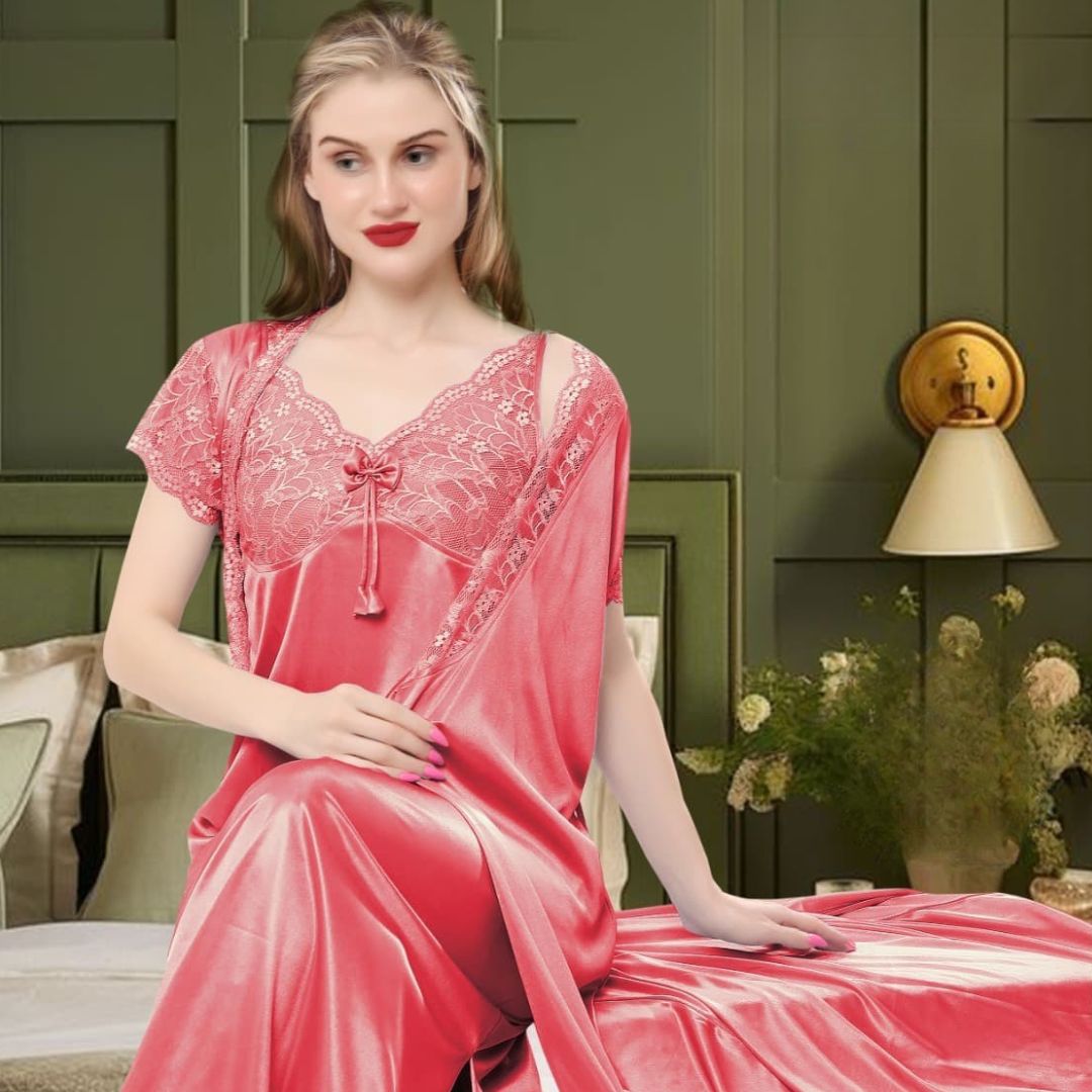 Pure Silk Lace Trim Split Hem Chemise Nightgown