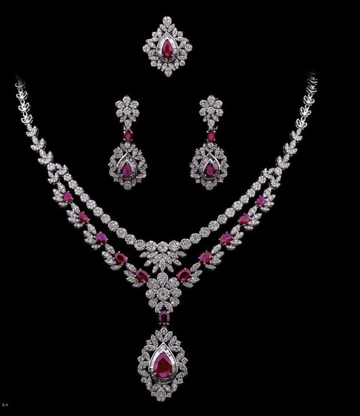 Crystal Studded Necklace Set with Red Accents