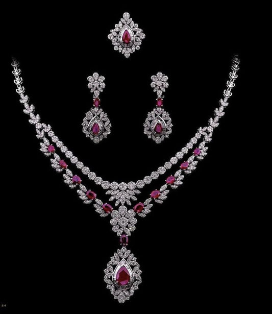 Crystal Studded Necklace Set with Red Accents